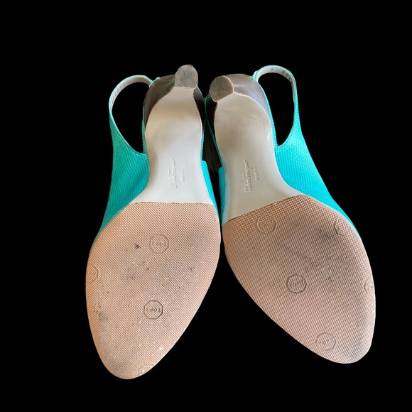 Salvatore Ferragamo Turquoise Slingback Heels - Picture 5 of 5
